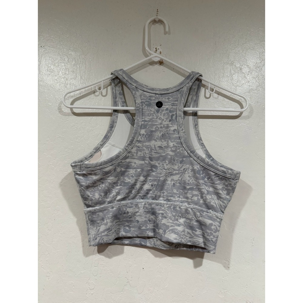 Prana Becksa Crop Top Womens XS Grey White Camo Ribbed Racerback Yoga Tank - Picture 3 of 5